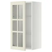 METOD wall cabinet w shelves/glass door, white/Bodbyn off-white, 40x37x80 cm