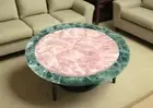 Green & Rose Quartz Agate Tabletop | Natural Stone Centerpiece | Handmade Decor