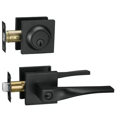 Sleek Series Entry Lever Door Handle Set and Single Cylinder Deadbolt Locking...