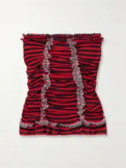 [MOLLY GODDARD] MOLLY GODDARD - Tracey Strapless Ruffled Striped Tulle Top - Red - UK 14 UK 14 Red