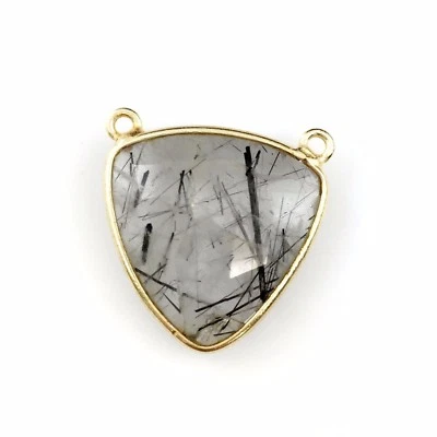 Bezel Gem Links - Gold Vermeil -Large Trillion-18mm- Black Rutilated Quartz -1pc
