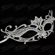 Womens Majestic Lotus Laser-Cut Filigree Metal Venetian Masquerade Mask [White]