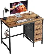 CubiCubi 40 Inch Computer Reversible Desk with 4 Storage Drawers, Small Home Office Kids Student Studying Table for Bedroom, Rustic Brown