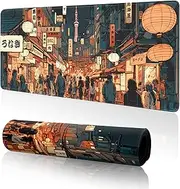 KmtPeds Japanese Street Large Gaming Mouse Pad, Anime Pad Mat Desk 31.5 x 11.8 Pads for Desk, Extended Kawaii Keyboard Mousepad with Non-Slip Base and Stitched Edge