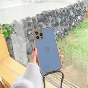 Crossbody Necklace Lanyard Plating Love Heart Soft Case for iPhone 13 Pro Max 14 12 11 Mini X XS XR 7 8 Plus SE 20 Cover,Gray,for iPhone 8