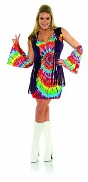 Underwraps Women's 1960s Retro Tie Dye Costume Dress Set Revolution