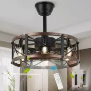 19" Farmhouse Fandelier Ceiling Fan with Light, Caged Bladeless Ceiling Fans wit