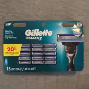 Gillette Mach 3 Razor Blade 15 Refill Cartridge Package Brand New!