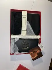 Iman Global Chic Logo Wallet Wristlet & Fringed Scarf Gift Set Black New in Box