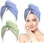 Vaguelly 2Pcs Hair Drying Towel Wrap Super Absorbent Coral Fleece Hair Turbans Quick Dry Caps for Women for Home Travel Yoga Salon Use