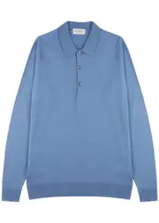 John Smedley Belper Wool Polo Shirt - Blue - S S