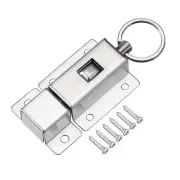 Door Barrel Bolt, Ring-Pull Spring Loaded Auto Sliding Lock w Screw