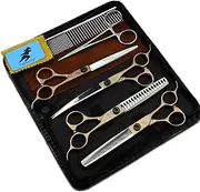 Professional Dog & Cat Grooming Scissors Set with Straight/Curved/Thinning Scissors Kit, 9CR Stainless Steel Pet Hair Cutting/Trimming Shears - 7.0 Inch