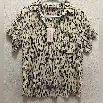 Philosophy by Republic Animal Print Rayon Frayed Hem Button Down Top NWT XS