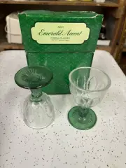 2 Vintage AVON 1982 Emerald Accent Cordial Glass Stemware Retro Classic FS NIB