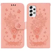 For Samsung Galaxy A33 5G Case, Butterfly Rose Embossed PU Leather Wallet Cover, Pink