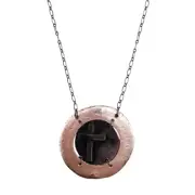 Anju Antiqued Pewter Cross with Shiny Pewter Border Pendant Necklace NEW