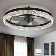 VITARVIX 20in. Indoor Black Crystal Ceiling Fan+Light+Remote+Flush Mount LED Fan
