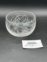 Engraved Etched Art Glass Bowl By Rolf Glass Wavy Grass Reeds 5”