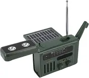 Dpofirs Emergency Hand Crank Solar Radio, AM FM Weather Radio with Foldable Reading Lamp, Portable Bluetooth Speaker with LED Flashlight for Indoor Outdoor (OD Green)