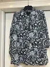tahari Women Top Blue Floral Linen Buttons Up Roll Tab Sleeves Boho Summer Sz L