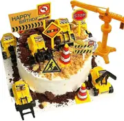 18 Pcs Construction Cake Toppers Vehicles Cake Decoration Set Excavator Tower Crane Cupcake Topper Traffic And Road Sign Decor Happy Birthday Party Su