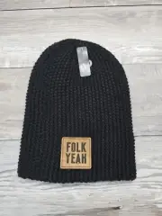 Folk Yeah Beanie Womens Hat Black Knit Cap OSFM Warm Adult