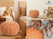 Pouf Handmade Boho Classic Footrest New Round Leather Unstuffed