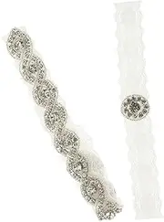 [DEARMAMY] Luxury Rhinestone Leg Band Lace for Wedding Bride Elastic Lace for Comfortable Fit White