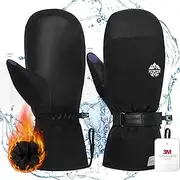 [RIGWARL] Waterproof Ski Mittens Men Women, 3M Thinsulate Insulated Thermal Snow Gloves with Whole Anti-Slip PU Palm, Windproof Touchscreen Winter Mittens for Cold Weather, Suitable for All Snowsports