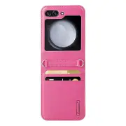 HANMAN For Samsung Galaxy Z Flip5 5G Card Holder Phone Case Litchi Texture Coated PC Phone Cover