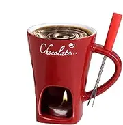 Chocolate Fondue Set, 200ml Tea Light Chocolate Fondue Mug with Forks, Cheese Fondue Sets, Ceramic Chocolate Melting Mug, Chocolate Fondue Cup, Tea Light Melting Pot for Cheese Butter Chocolate
