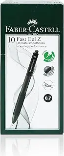 Faber-Castell Fast Gel-Z Box of 10 (0.5/0.7mm - Black/Blue/Red) Super Smooth Gel Ink, Water-Proof, Ergonomic Writing, Non-Smudging (0.7mm (Black))
