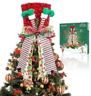 Christmas Tree Topper - Large Red Tree Topper with Elf Legs and Bow Ribbon Or...