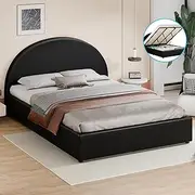 ALFORDSON Bed Frame Howell Series King Size with Bed Head,Gas Lift Storage Bed Base for Mattress Topper Foundation Platform, PU Leather Upholstery Black