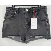 Nineteen 91 Flashback High Rise Shorts Sz 10 Black Wash NEW Raw Hem Cut Off