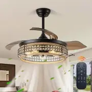 48 Inch Retractable Ceiling Fans with Lights and Remote Industrial Black Fand...
