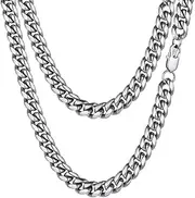 [PROSTEEL] Trendy Cuban Links Necklace for Men Women 316L Stainless Steel Chains Necklace Men's Black Chain Gold Chain Silver Chain, W: 4.8mm-14mm, L: 14inch-30inch, Come Gift Box