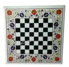Square Marble Coffee Table Top Gemstone Inlay Work Chess Table for Hallway Decor