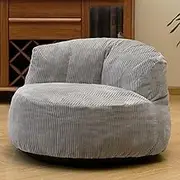N&V Large Crescent Bean Bag Chair, Adult Size Bean Bag Sack, Foam Filling, Soft Premium Corduroy Bean Bag for Living Room Bedroom Dorm and Office (Harbour Gray)