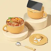 LeoLeoxx Puppy Shape Instant Noodle Bowl: 1200 ml Ramen Bowl with Lid and Spoon, Portable Noodle Bowl Stainless Steel, Leak-Proof Ramen Bowl Instant, Noodles Soup Lunch Box for Children