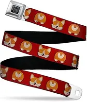 [Buckle-Down] Seatbelt Buckle Belt, Corgi Face Rump Red/Multicolour, Youth, 20 to 36 Inches Length, 1.0 Inch Wide