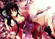 Anime girls yukata cleavage dark hair flowers Playmat Gaming Mat Desk