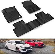 KIWI MASTER Floor Mats for 2016-2021 Honda Civic All Weather Mat Custom Fit Liners Front Rear 2 Row Seat TPE Slush Liner Black Floor Trays for Vehicles