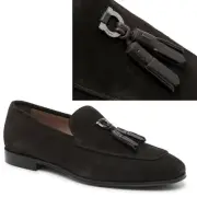 SALVATORE FERRAGAMO SHOES BLACK SUEDE SAND LOAFER GANCINI TASSEL $950 8.5 EEE