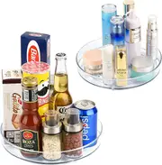 2 Pack Turntable Organiser, Clear Plastic Rotating Round Spice Rack Organizer for Kitchen Cabinet Storage Cosmetic Makeup 23CM+27CM
