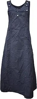 [Gheri] Womens Long Enzyme Washed Plain Pinafore Cotton Dress