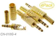 4-Pack 3.5mm 1/8" Stereo TRS Male Gold Connector with Spring Relief, CN-010G-4