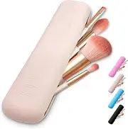 Silicon Make Up Brushes Holder - Portable Travel Makeup Brush Case Organizer, Cosmetic Brush Covers Traveling, WaterProof Makeup Brush Pouch Bag (Beige)