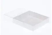 100 Pack of 10cm Square Invitation Coaster Favor Function product Presentation Cookie Biscuit Patisserie Gift Box - 4cm deep - White Card with Clear Slide On PVC Lid